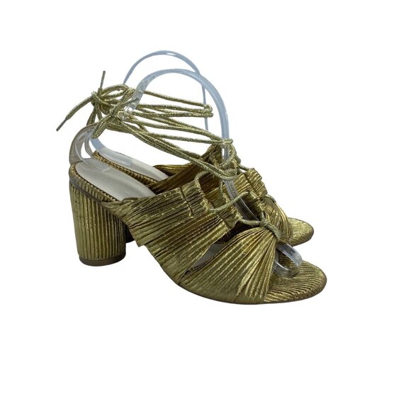 Gold by Lib Metallic Strappy Gladiator Block Heel Peep Toe Sandals Woman 41 9.5 - Picture 3 of 8